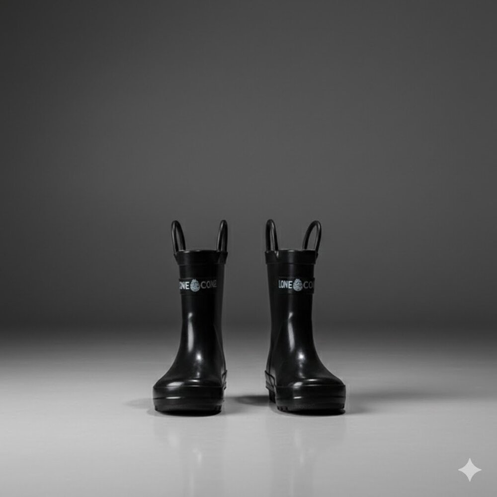 Lone Cone Kids Rain Boots Shiny Black Size 4 – Easy‑On Handle, Waterproof